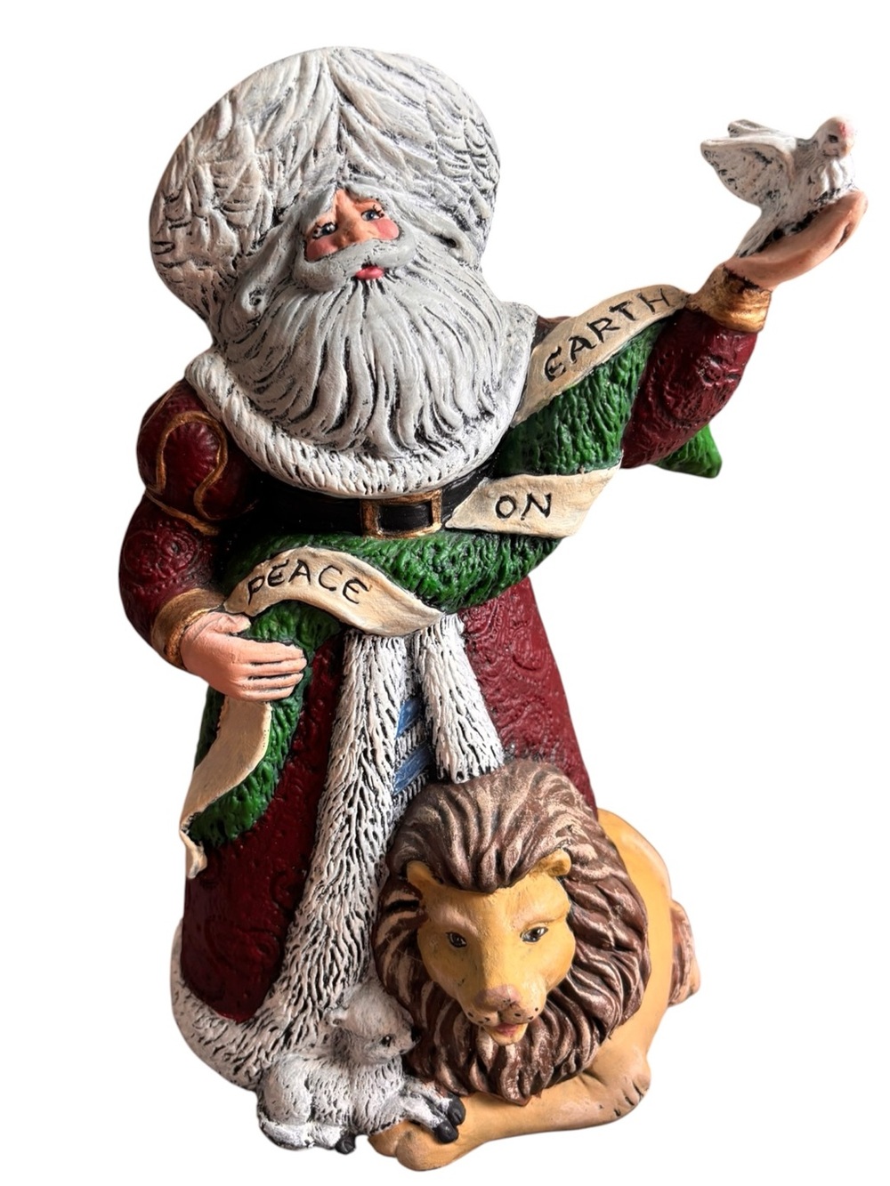 Vintage Gare Old-World Santa with Lion, Lamb & Dove – “Peace on Earth” Ceramic